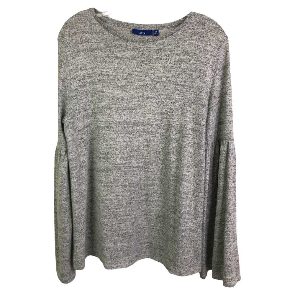 Apt.9 Sweater Womens Sz M Heather Gray Bell Sleeve Long Sleeve Pullover Boatneck